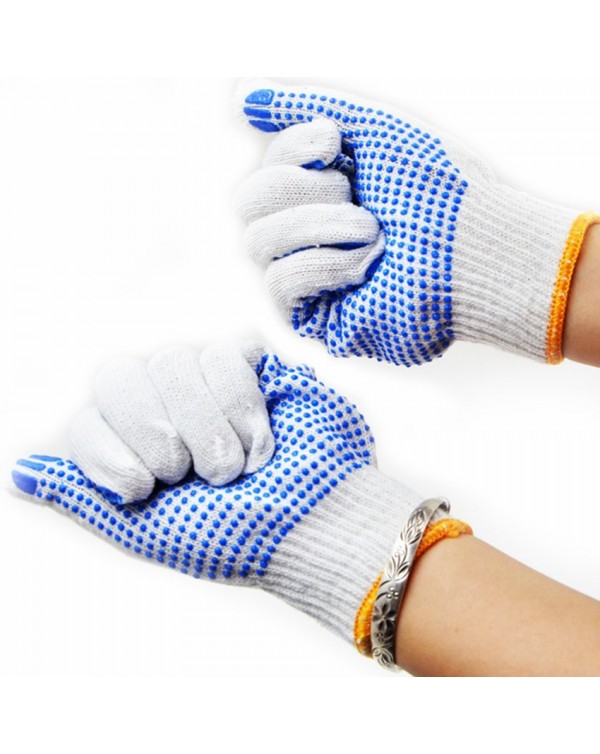 1 Pair Cotton Yarn Practical Anti-Slip Gloves Non-Slip Safety Labor Gloves Yellow Dots Cozy Working Household Gloves For Garden