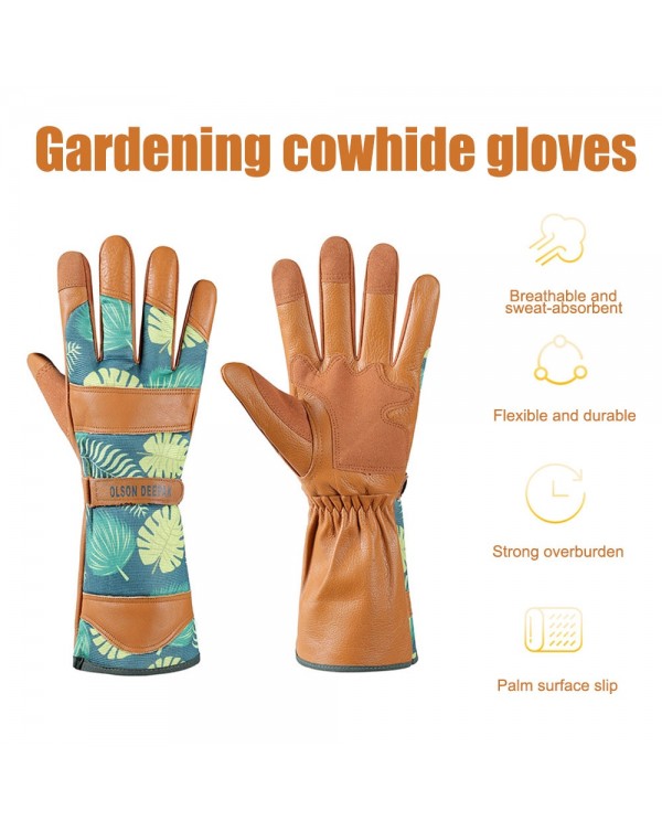 1 Pair Gardening Gloves Layer Cowhide Thorn Resistant Glove For Yard Work Rose Pruning Daily Work Garden Gloves Protective Gears