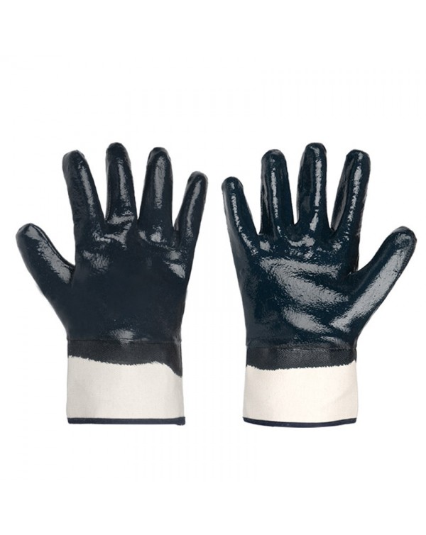 1 Pair Safety Work Gloves, Gardening Gloves, Nitrile Palm Coated, Dipping Gloves with Canvas Cuffs, Slip Resistant All Purpose