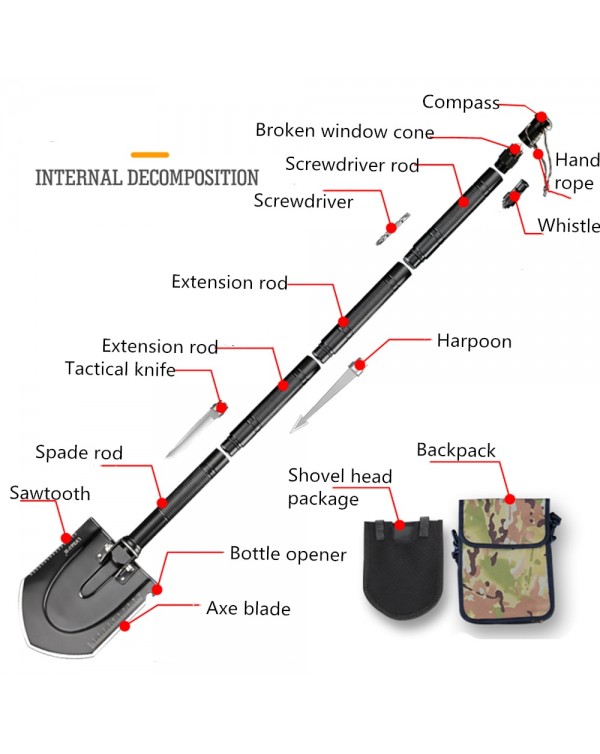 97cm Multi-function Folding Shovel Outdoor Garden Fishing Tools Wilderness Survival Equipment multifunct shovel with bag
