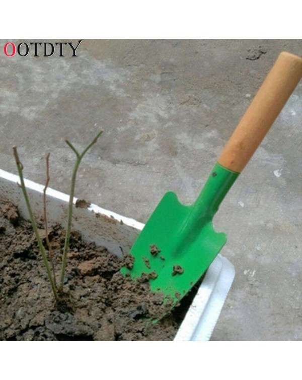 OOTDTY Wooden Handle Reinforced Gardening Shovel Loose Soil Planting Easy Use