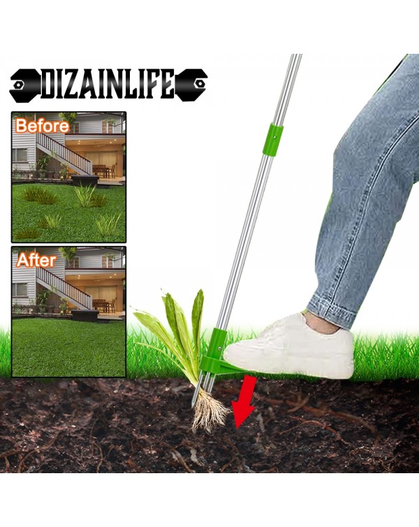 Root Remover Outdoor Weeder Portable Manual Garden Lawn Long Handled Aluminum Stand Up Weed Puller Lightweight with Foot Pedal