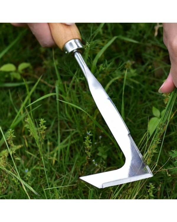 Weeding Knife Stainless Steel Manual Garden Weeder Sharp Grass Sickle Wooden Handle Hand Sickle L-Shaped Portable Lawn Weeding