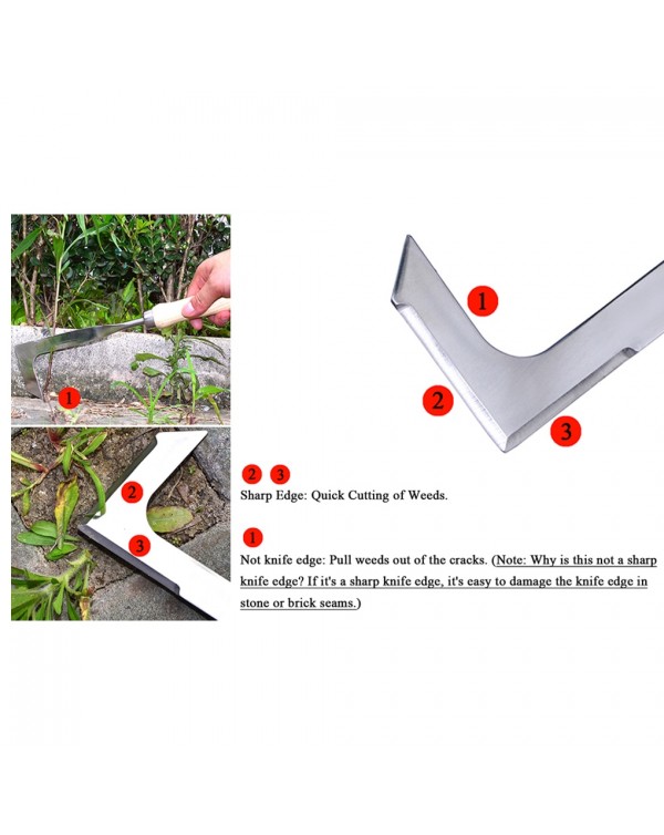 Weeding Knife Stainless Steel Manual Garden Weeder Sharp Grass Sickle Wooden Handle Hand Sickle L-Shaped Portable Lawn Weeding