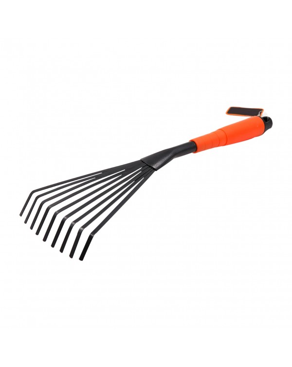 16inch Professional Portable 9 Teeth Durable Garden Rake Fan Leaf Digging Home Agriculture With Ergonomic Grip Steel Hand Tool