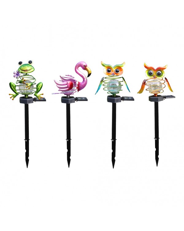 Outdoor LED Solar Lamp Frog Flamingo Owl Cracked Stake Light Courtyard Garden Lawn Decoration Pathway Landscape Lighting Lamp
