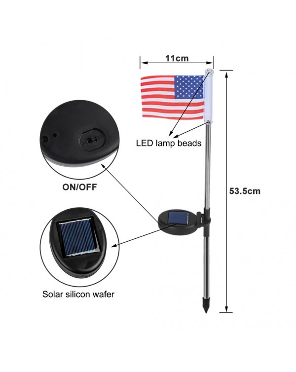 2pcs LED Solar Light National Flag Light Waterproof Outdoor Garden Lawn Stake Lamps for Garden Decoration Independence Day Decor
