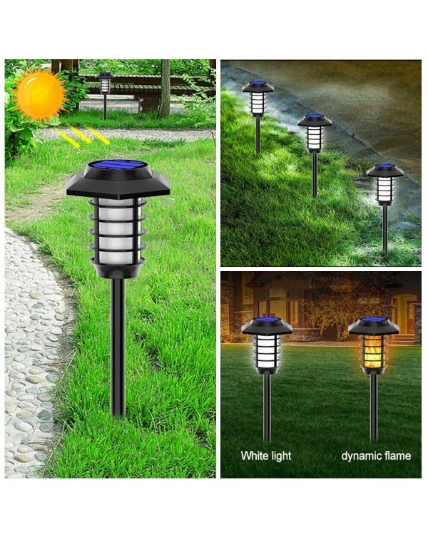 2 IN 1 LED Solar Flame Torch Lamp Outdoor Solar Garden Light Flame/White Light Waterproof Lamp Courtyard Path Lawn Spotlight