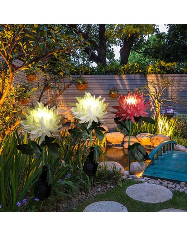 3pcs Waterproof Solar Powered Artificial Chrysanthemum Light LED For Outdoor Garden Courtyard Simulation Flower Lawn Lamp Decor