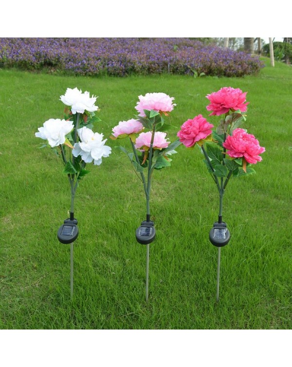 1Pc Solar LED Peony Flower Light Color Energy Saving Lawn Lamps Home Outdoor Garden Path Yard Decoration 3LED Flower Party Lamp