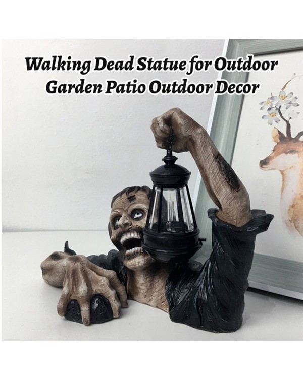 Zombie Crawling out of Grave with LED Lantern Garden Decor Zombie Statues Horror Movie Sculpture Walking Dead Zombie Statue