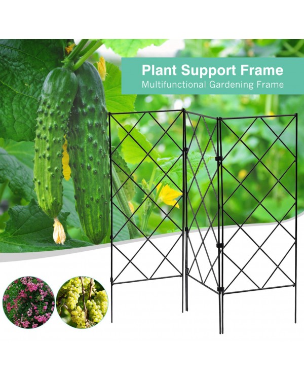 3pcs Foldable Plant Arch Climbing Trellis Frame Garden Flower Plant Growing Support Metal Iron Trellis Wall Black TSLM
