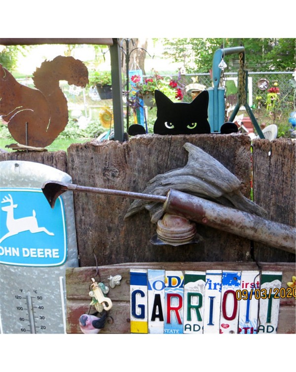 Cat Garden Sculpture Gifts Lawn Ornament For Black Cat Metal Peeping Cat Animals Yard Art Garden Home Decoration Sculpture