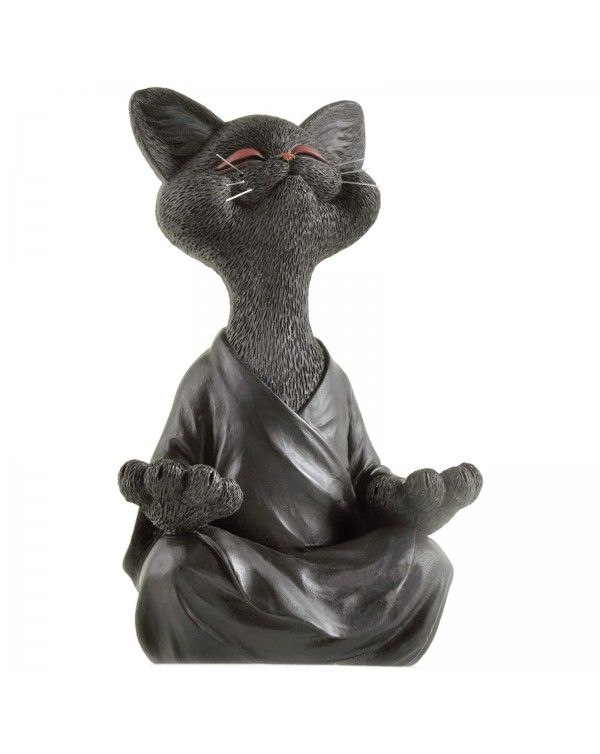 2021 Whimsical Black Buddha Cat Figurine Meditation Yoga Collectible Happy Cat Decor Art Sculptures Garden Statues Home Decor