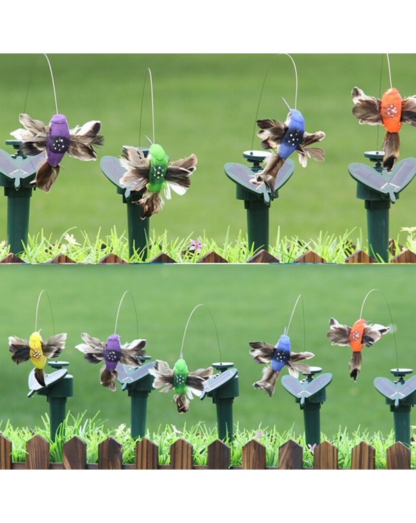 Solar Powered Flying Feather Wing Fake Hummingbird Flying Wobble Artificial bird Yard Garden Ornament Decor