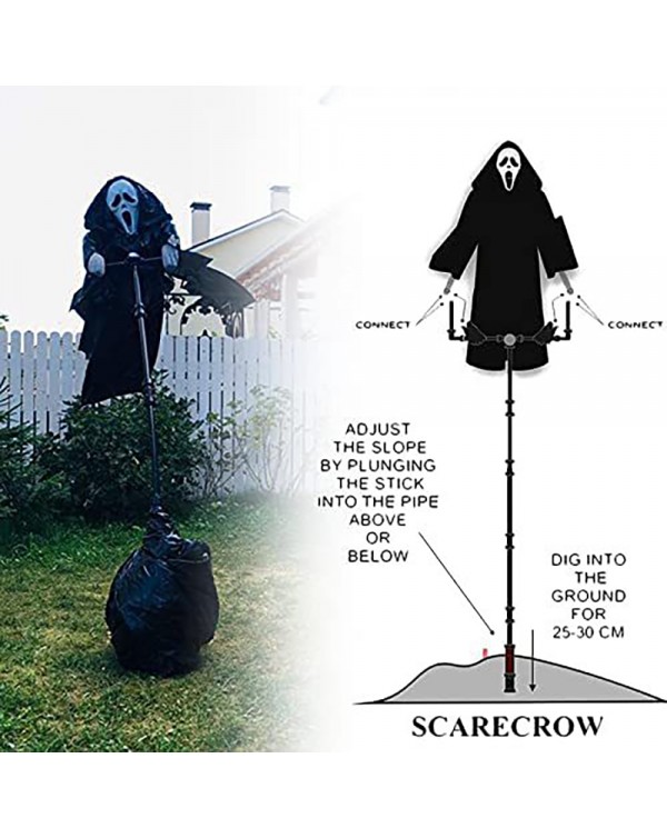 New Creative Garden Ghostface Scarecrow Yard Art Hanging Scary Scream Ghost Halloween Scream Ghostface Scarecrow Outdoor Decor