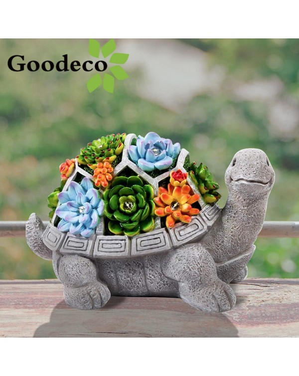 Goodeco Solar Garden Statue  Turtle Outdoor Tortoise Figurine Decor with Succulent LED Light Jardin Yard  Figurines & Miniatures