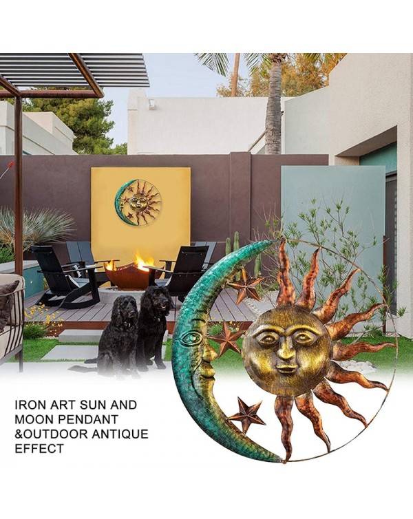 Metal Wall Art Decoration Creative Sun Moon Statue Hanging Ornaments Decor for Home Living Room Garden MUMR999