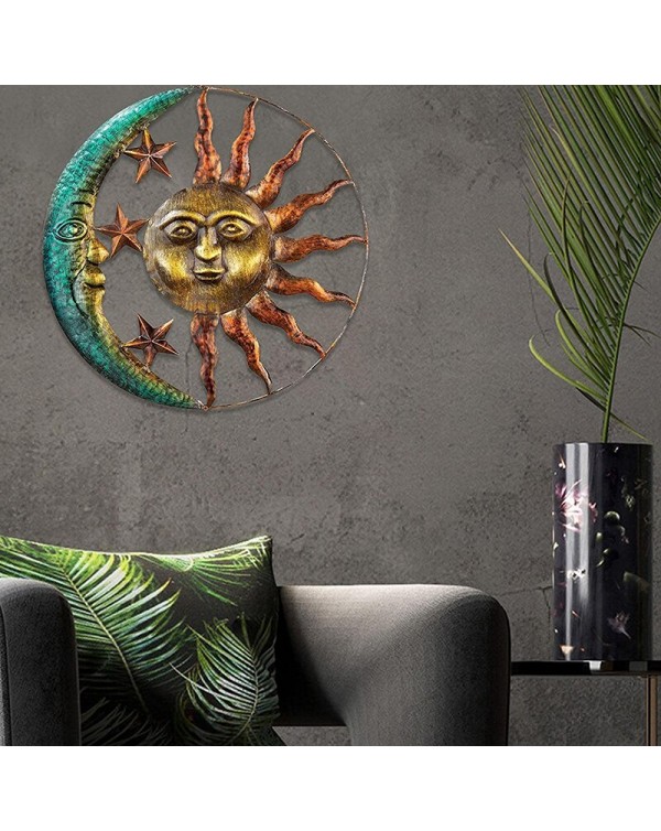 Metal Wall Art Decoration Creative Sun Moon Statue Hanging Ornaments Decor for Home Living Room Garden MUMR999