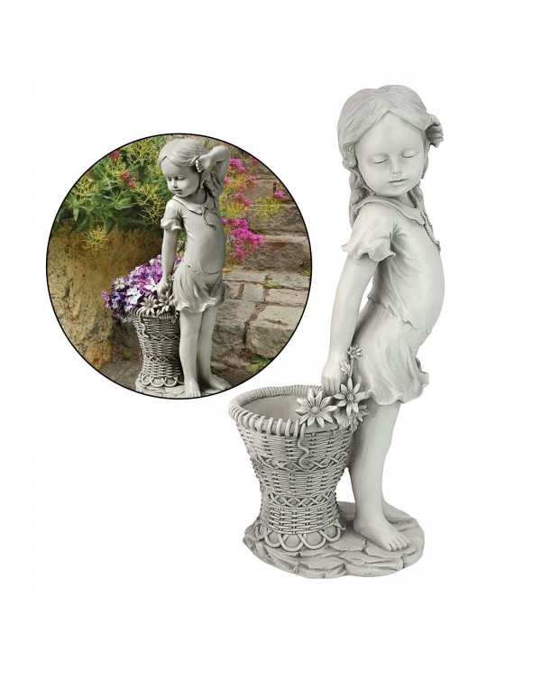 Little Girl Flower Pot Decoration Craft Statue Cute Flower Basket Home Decor Ornament Garden Statues Figure Miniature Sculpture