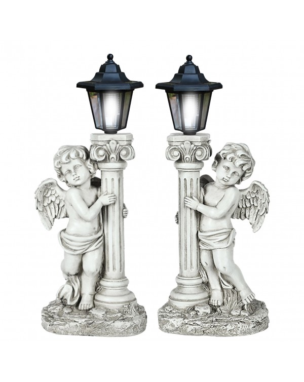 Antique Angel Garden Decoration Solar Power Lamp For Outdoor Courtyard Resin Angel Ornaments Light For Gifts