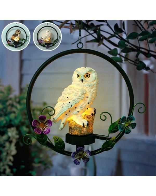 Solar LED Owl Hanging Waterproof Outdoor Garden Resin Pendant Light Waterproof Yards Patios Decoration Lighting