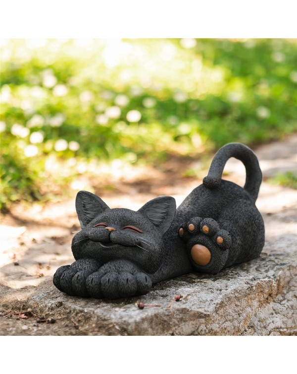 Whimsical Cat Smiling Garden Statue Decoration For Home Yard Creative Art Animal Sculptures Nordic Office Decor Micro Landscape