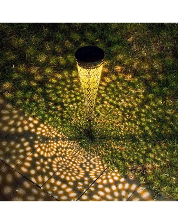 2 Pcs Solar Lawn Lamp Hollow Cone Iron LED Light Waterproof Garden Light For Outdoor Garden Decor Backyard Patio Walkway