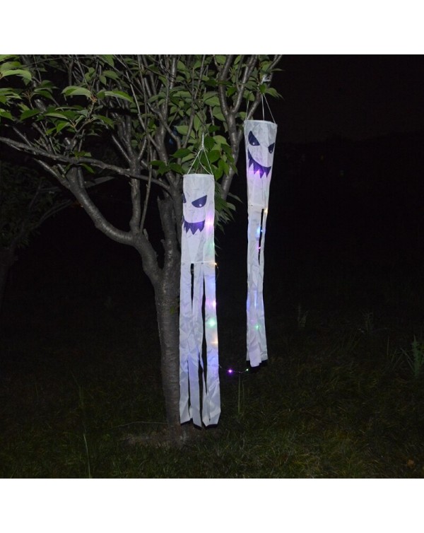2 Piesces LED Light Ghost Windsock Halloween Decors Garden Props Home Outdoor Party Wind Sock Sways and Dances in Breeze