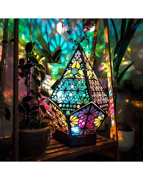 LED Floor Lamp, Bohemian Style Light, 3D Projection Hollow Night Light Decor, Colorful Diamond Lights, Floor Decorative Lamp