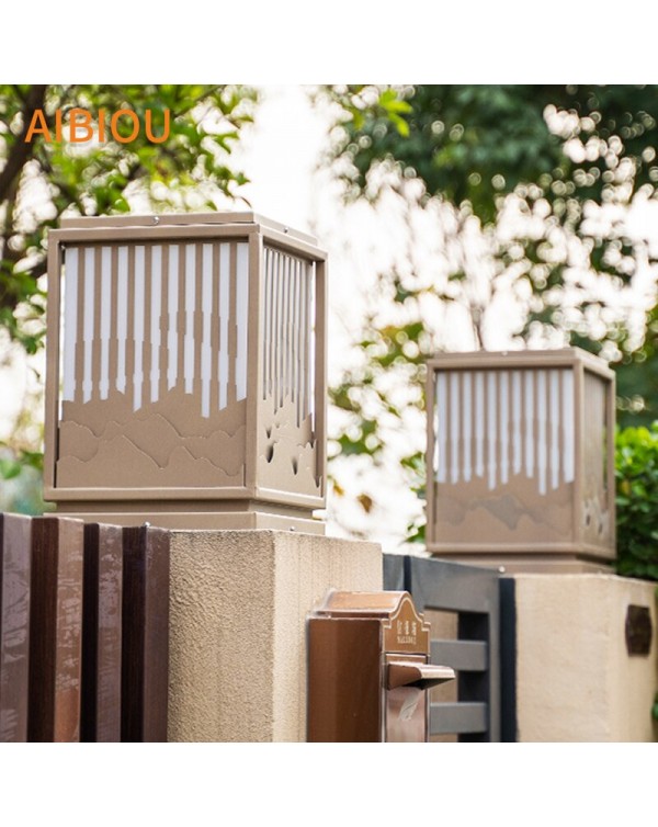 Aibiou New Arrival Outdoor Waterproof Square Garden Pillar Light Solar Landscape Lightings Wire Connection Courtyard Lamps