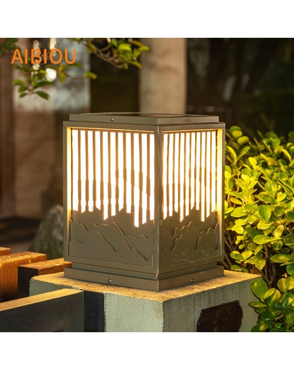 Aibiou New Arrival Outdoor Waterproof Square Garden Pillar Light Solar Landscape Lightings Wire Connection Courtyard Lamps