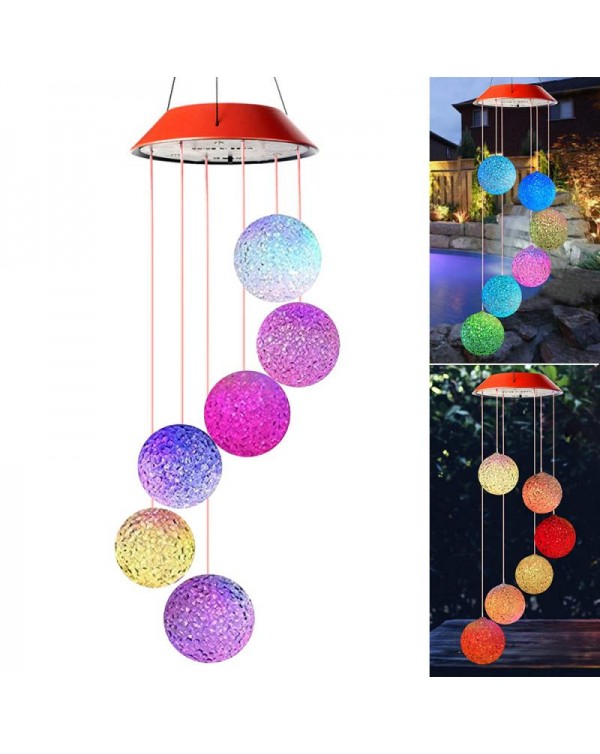 LED Solar Wind Chime Light Particle Ball Portable Color Changing Spiral Outdoor Decorative Windbell Light