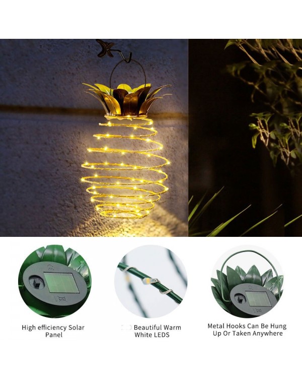 Hot Solar Garden Lights Pineapple Shape Outdoor Hanging Light Waterproof Wall Lamp Fairy Night Lights Iron Wire Art Home Decor