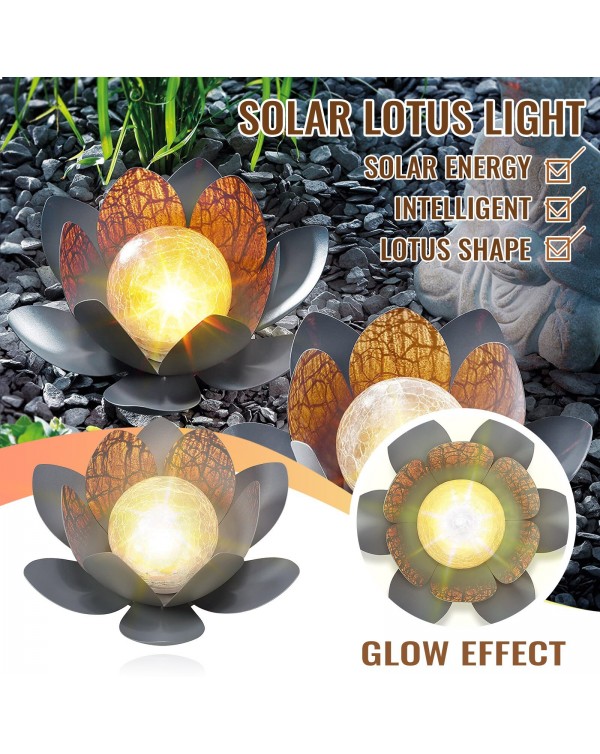 Led Metal Solar Lotus Ball Light Lamp Outdoor Lighting Glass Ball Decoration Dreamy Lighting Glow Effect Decorative Light #4