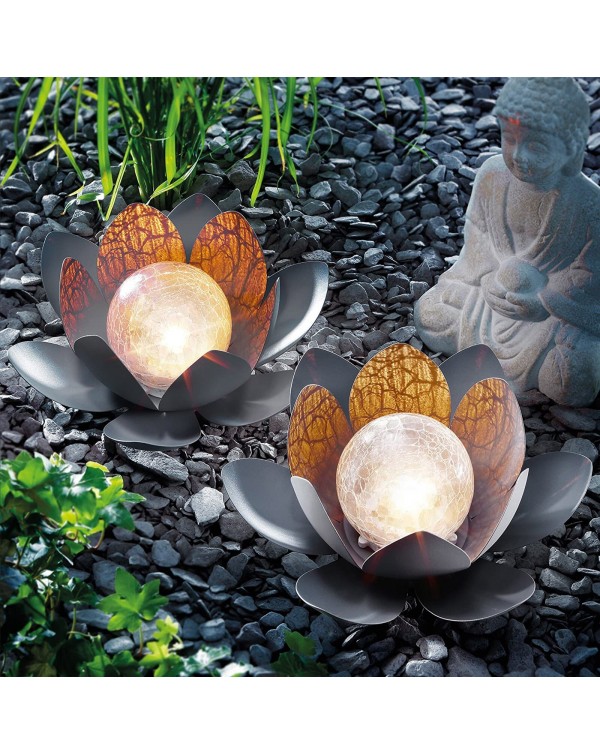 Led Metal Solar Lotus Ball Light Lamp Outdoor Lighting Glass Ball Decoration Dreamy Lighting Glow Effect Decorative Light #4