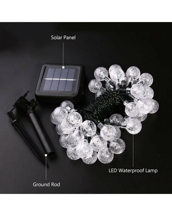 7M Solar Lamp Crystal Ball LED String Lights Flash Waterproof Fairy With 8 Modes For Outdoor Garden Wedding Decoration