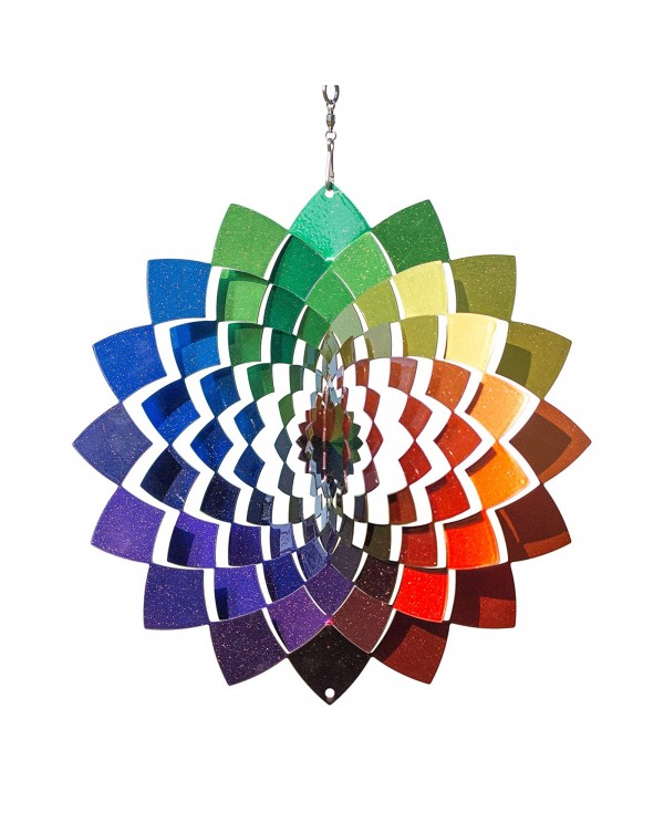 3D Rotating Wind Chimes Stainless Steel Wind Spinner Pendant Color Painted Geometric Flower Wind Catcher Yard Decoration