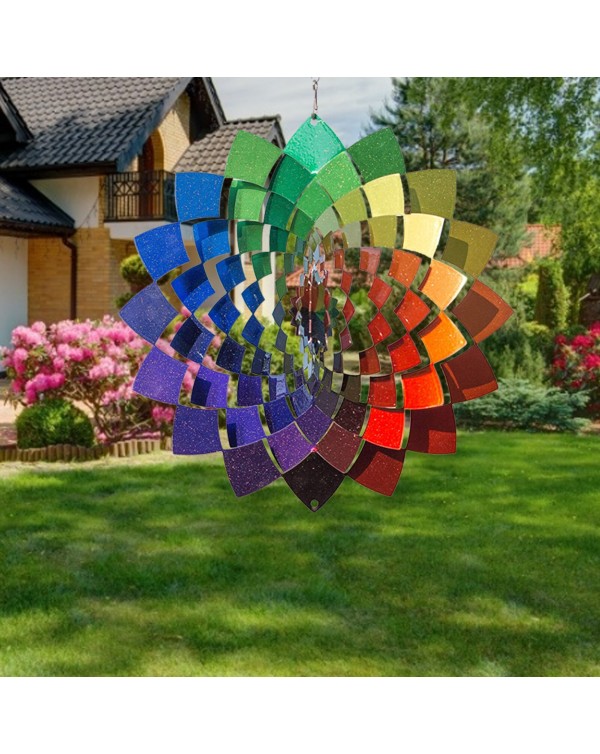 3D Rotating Wind Chimes Stainless Steel Wind Spinner Pendant Color Painted Geometric Flower Wind Catcher Yard Decoration