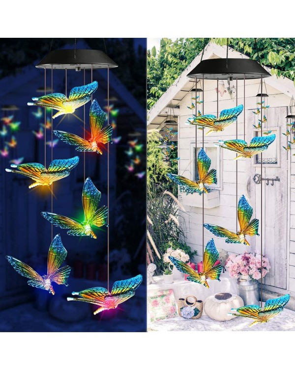 Outdoor Colorful Color Changing Outdoor Waterproof Solar Wind Chime Butterfly Lamp Deco Jardin Exterieur Garden Decoration