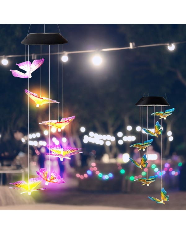 Outdoor Colorful Color Changing Outdoor Waterproof Solar Wind Chime Butterfly Lamp Deco Jardin Exterieur Garden Decoration