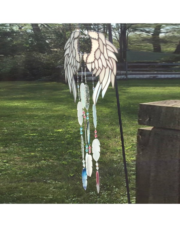 Little Angel Feathers Wind Chime Stained Glass Handmade Original And Exclusive Yard Garden Outdoor Living Decoration