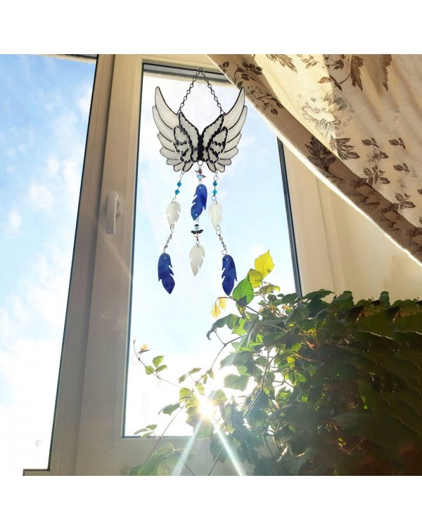Little Angel Feathers Wind Chime Stained Glass Handmade Original And Exclusive Yard Garden Outdoor Living Decoration