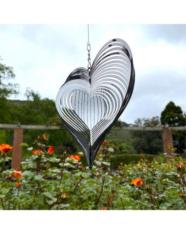 New Beating Heart Wind Spinner Stainless Steel ABS Wind Catcher Love Metal Wind Chime Rotating Wind Chime Balcony Garden Decor