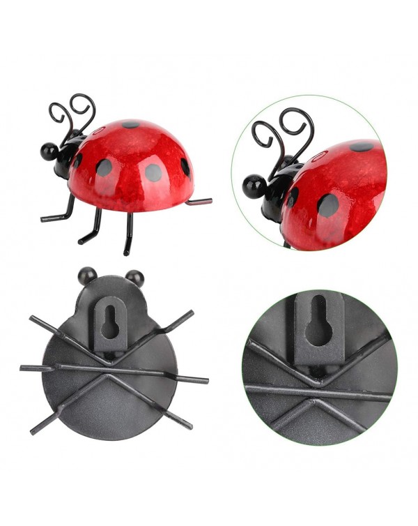 4PCS/Set Metal Cute Ladybugs Beautifully Bling Color Garden Fence Wall Art Decoration Outdoor Wall Sculptures #W0