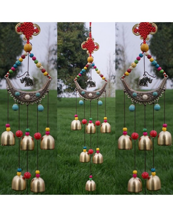 Lucky Elephant Wind Chimes Copper Outdoor Living Wind Chimes 6 Bells Outdoor Living Yard Garden Decor