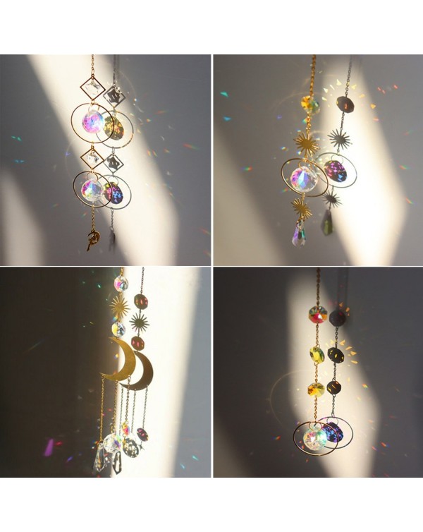 Crystal Wind Chime Outdoor Metal Hanging Ornament Handmade Star Moon Sun Catcher Pendant Garden Windchimes Home Decor