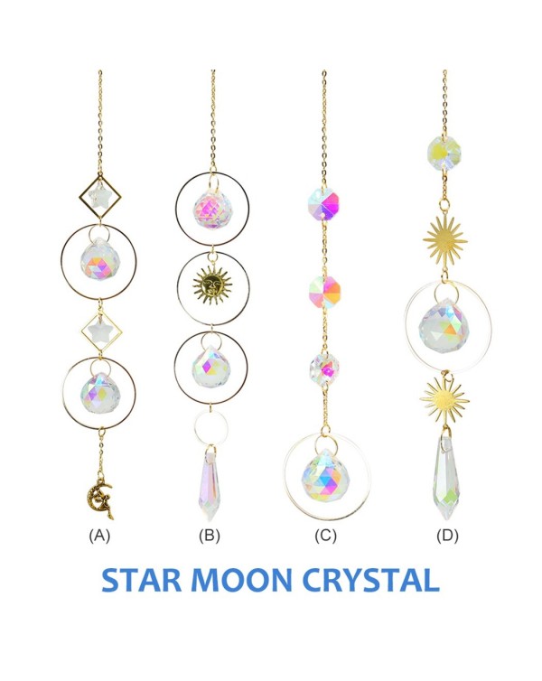 Crystal Wind Chime Outdoor Metal Hanging Ornament Handmade Star Moon Sun Catcher Pendant Garden Windchimes Home Decor