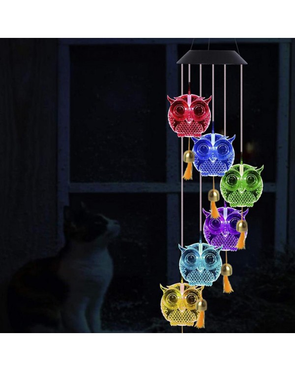 50% Hot Sales!!! Owl Solar Wind Chimes Lamp Outdoor LED Multicolor Waterproof Light Switch Gently Romantic Gifts for Thanksgivin