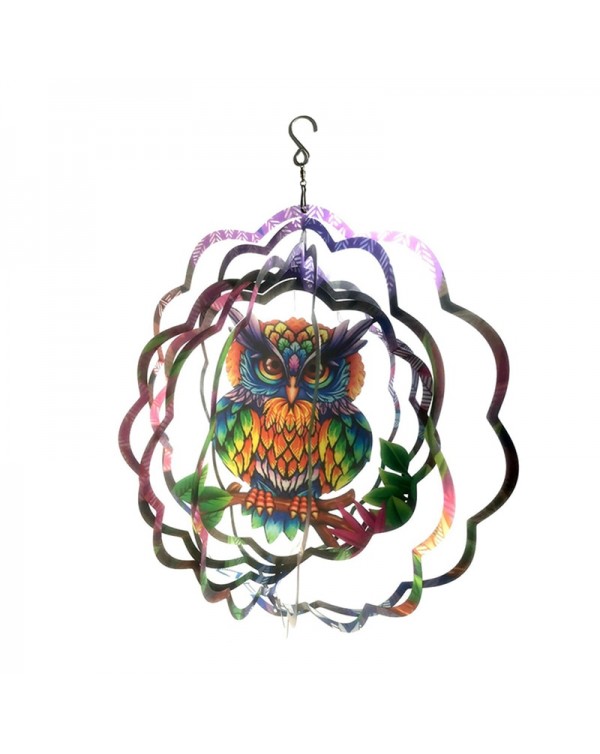 Iron Art Owl Wind Spinner With Hook For Outdoor Dynamic Plate Hanging Ornament For Window Garden Decoration Balcony Decorations